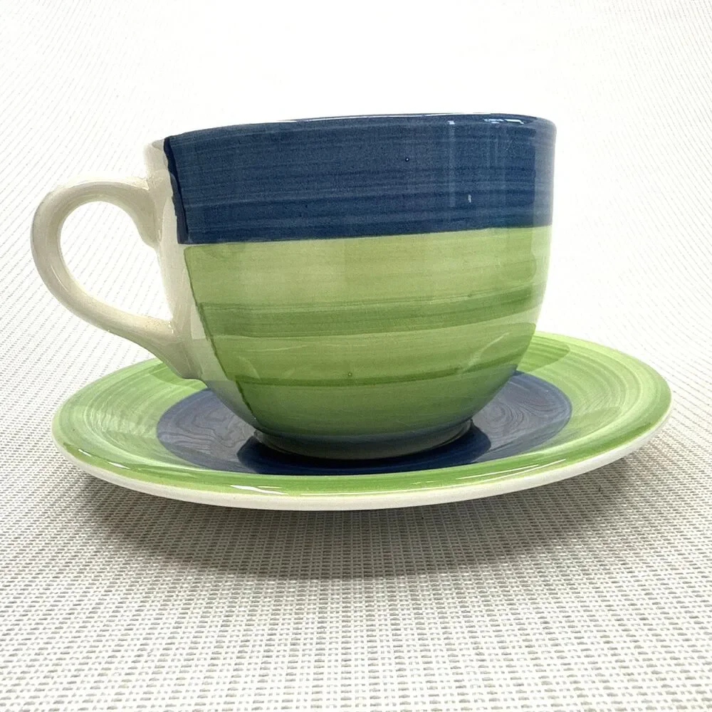 Vintage Tre Ci Handpainted Made in Italy Jumbo Cup & Saucer Set of 2